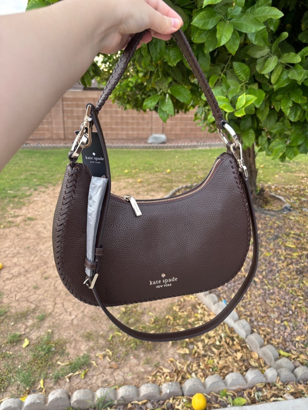 kate spade brown pebbled leather crescent shoulder bag